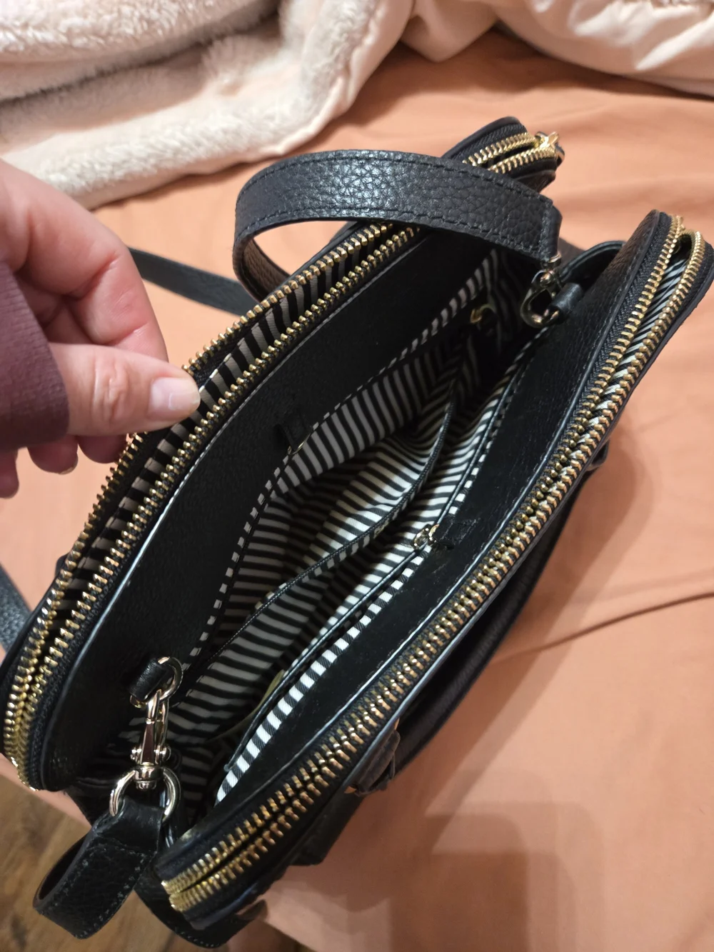 kate spade Black Pebbled Leather Satchel with Gold Hardware